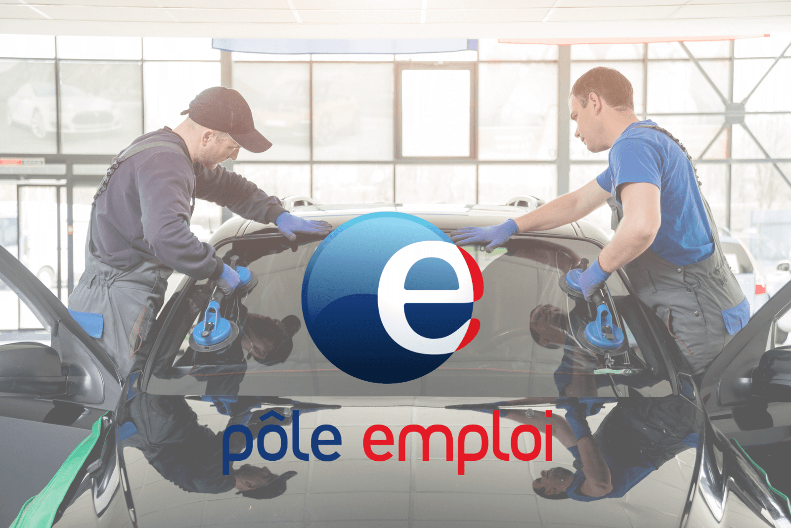 Deux techniciens d'un centre de formation pare-brise partenaire de Pôle Emploi